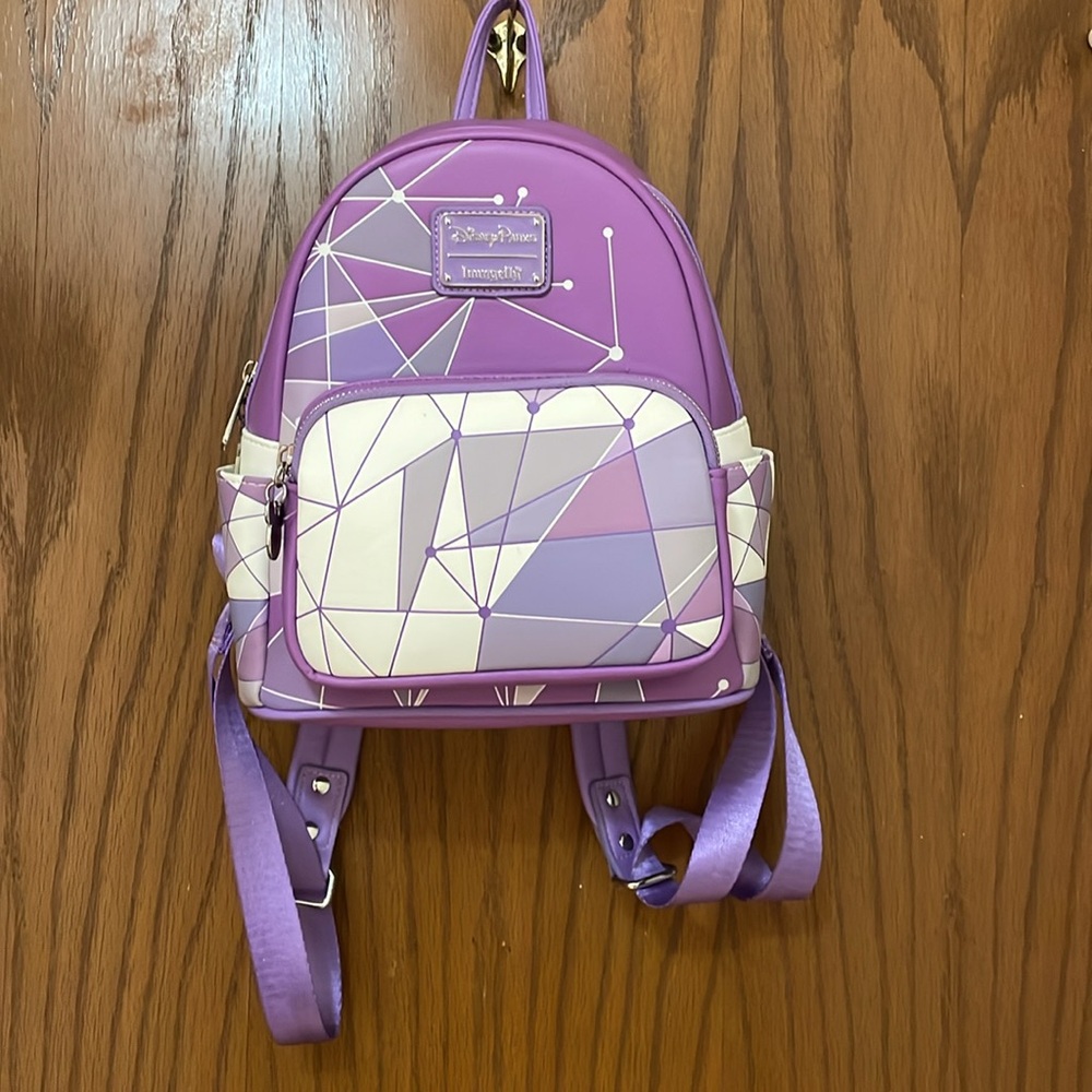 LOUNGEFLY UEC Purple White Abstract Wall Epcot Backpack - Picture 9 of 12